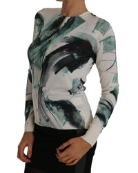 Dolce & Gabbana White Silk Cardigan Lightweight Paint Stroke Women's Sweater