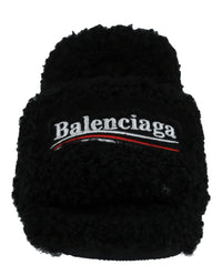 Balenciaga Womens Political Campaign Furry 80mm Sandals