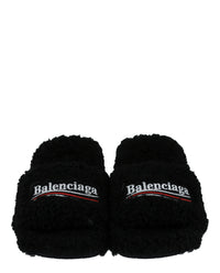 Balenciaga Womens Political Campaign Furry 80mm Sandals