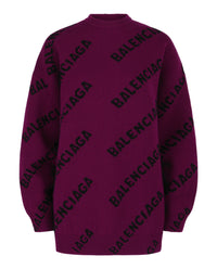 Balenciaga Womens Allover Logo Knit Sweater