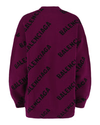 Balenciaga Womens Allover Logo Knit Sweater