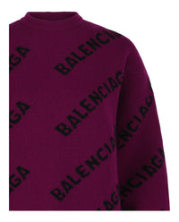 Balenciaga Womens Allover Logo Knit Sweater