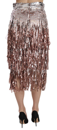 Dolce & Gabbana Sequin Embellished Fringe Midi Pencil Women's Skirt