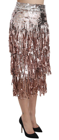 Dolce & Gabbana Sequin Embellished Fringe Midi Pencil Women's Skirt