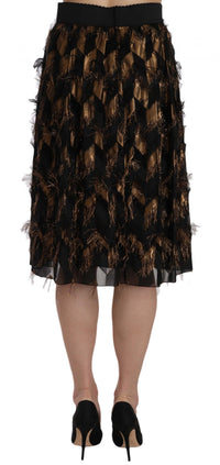 Dolce & Gabbana Black Gold Fringe Metallic Pencil A-line Women's Skirt