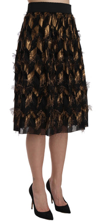 Dolce & Gabbana Black Gold Fringe Metallic Pencil A-line Women's Skirt