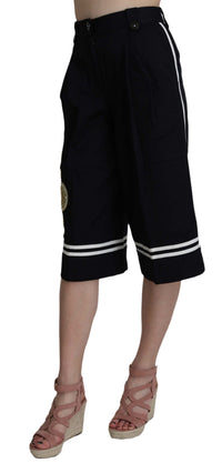Dolce & Gabbana Black Cotton Cropped Embellished Women's Pants