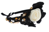 Dolce & Gabbana Diadem Headband Tiara White Rose Crystal Hair Women's Gold