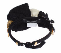 Dolce & Gabbana Diadem Headband Tiara White Rose Crystal Hair Women's Gold