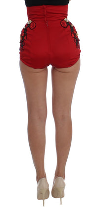 Dolce & Gabbana Red Silk Crystal Roses Women's Shorts