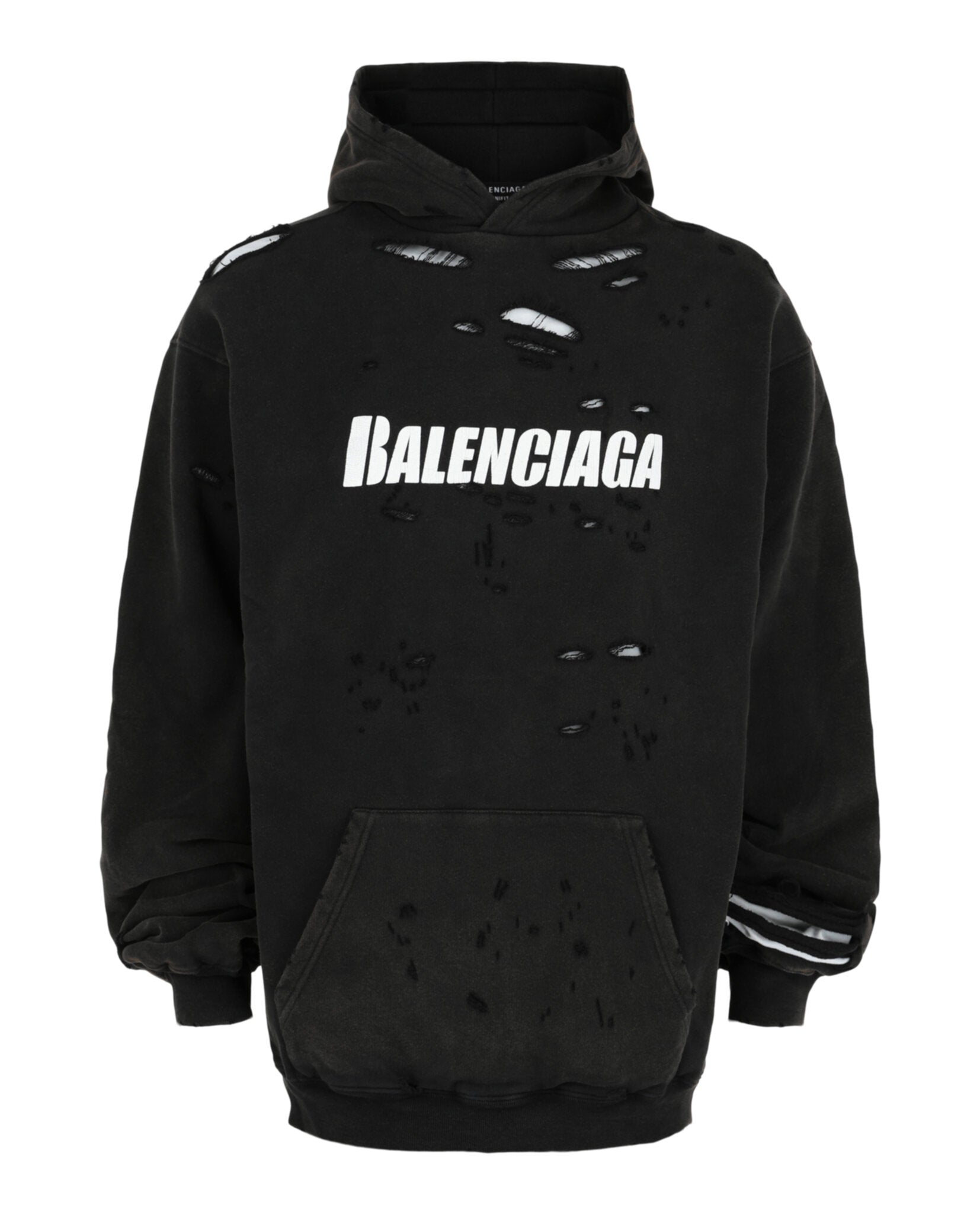 Balenciaga Mens Destroyed Bilayer Cotton Hoodie