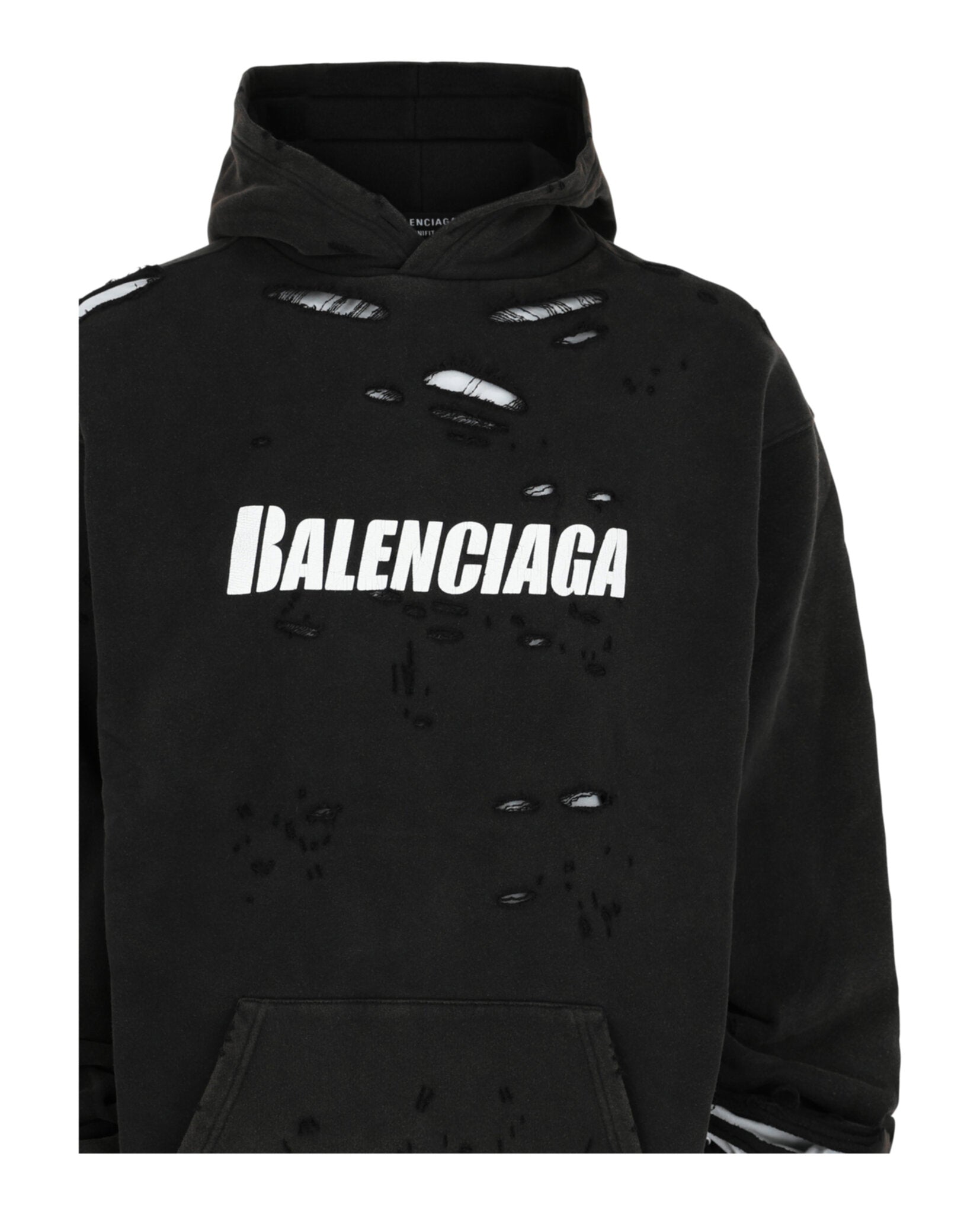 Balenciaga Mens Destroyed Bilayer Cotton Hoodie