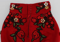 Dolce & Gabbana Red Silk Roses Sicily Women's Shorts