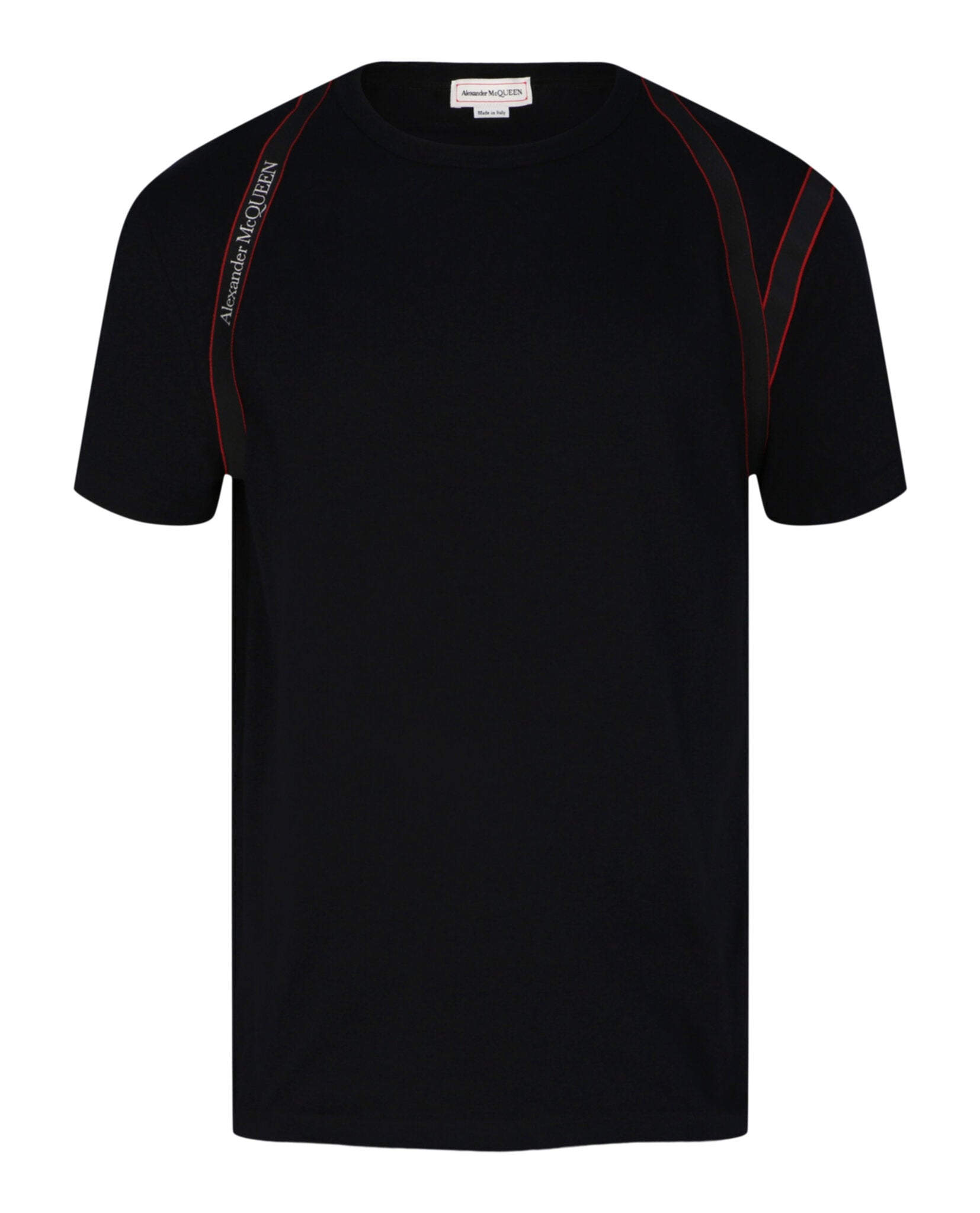 Alexander McQueen Mens Tape Logo Harness Crewneck T-Shirt
