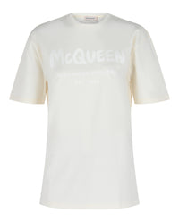 Alexander McQueen Womens Graffiti Logo Cotton T-Shirt