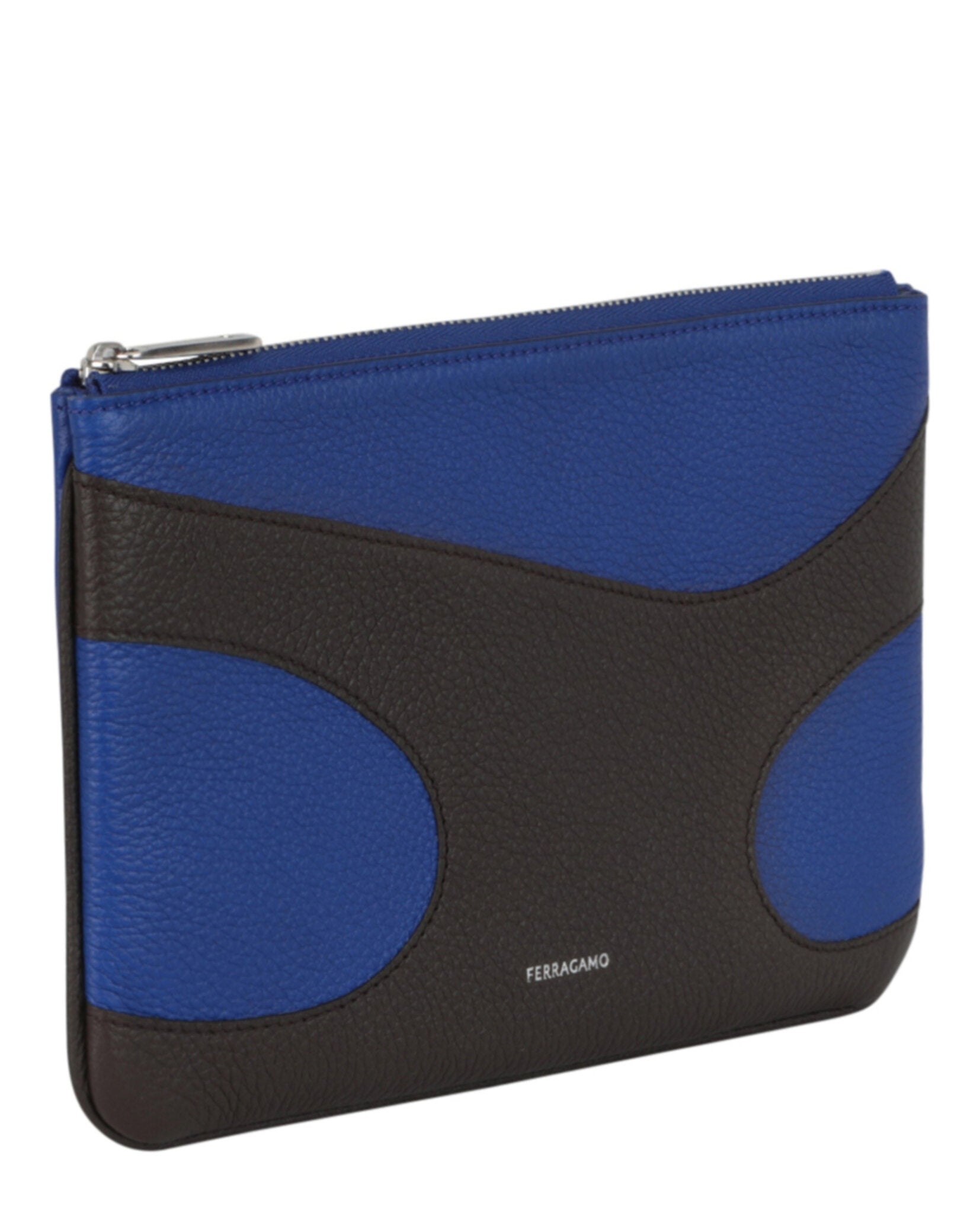 Ferragamo Mens Cut-Out Pebbled Leather Phone Pouch
