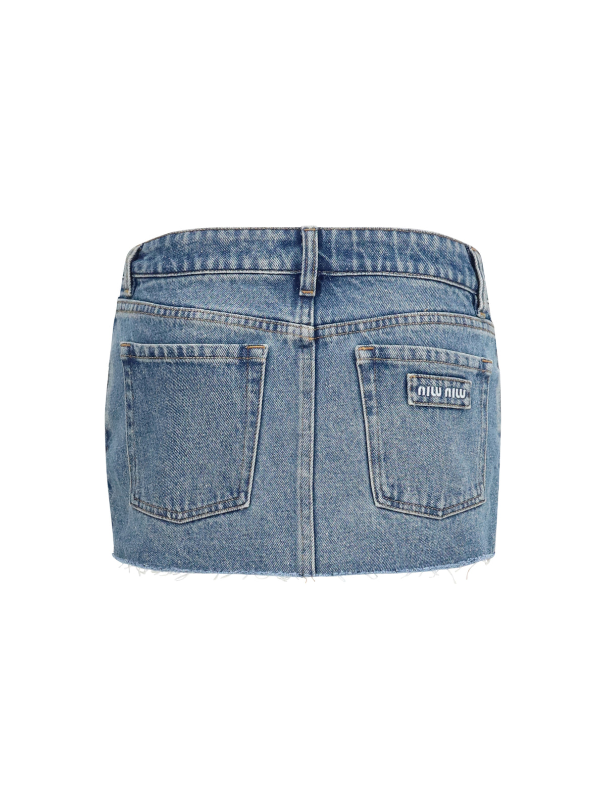 MIU MIU Miu Miu Women Frayed Hem Denim Mini Skirt