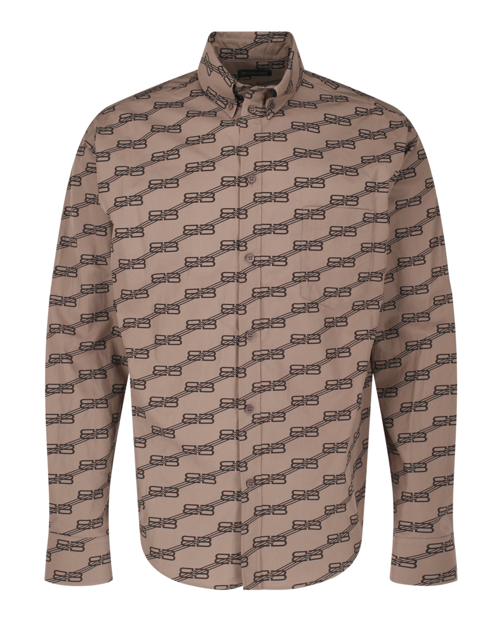 Balenciaga Mens Monogram Long Sleeve Shirt Beige