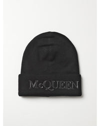 Alexander Mcqueen Embroidered Logo Beanie Men Black Hats Regular M Black