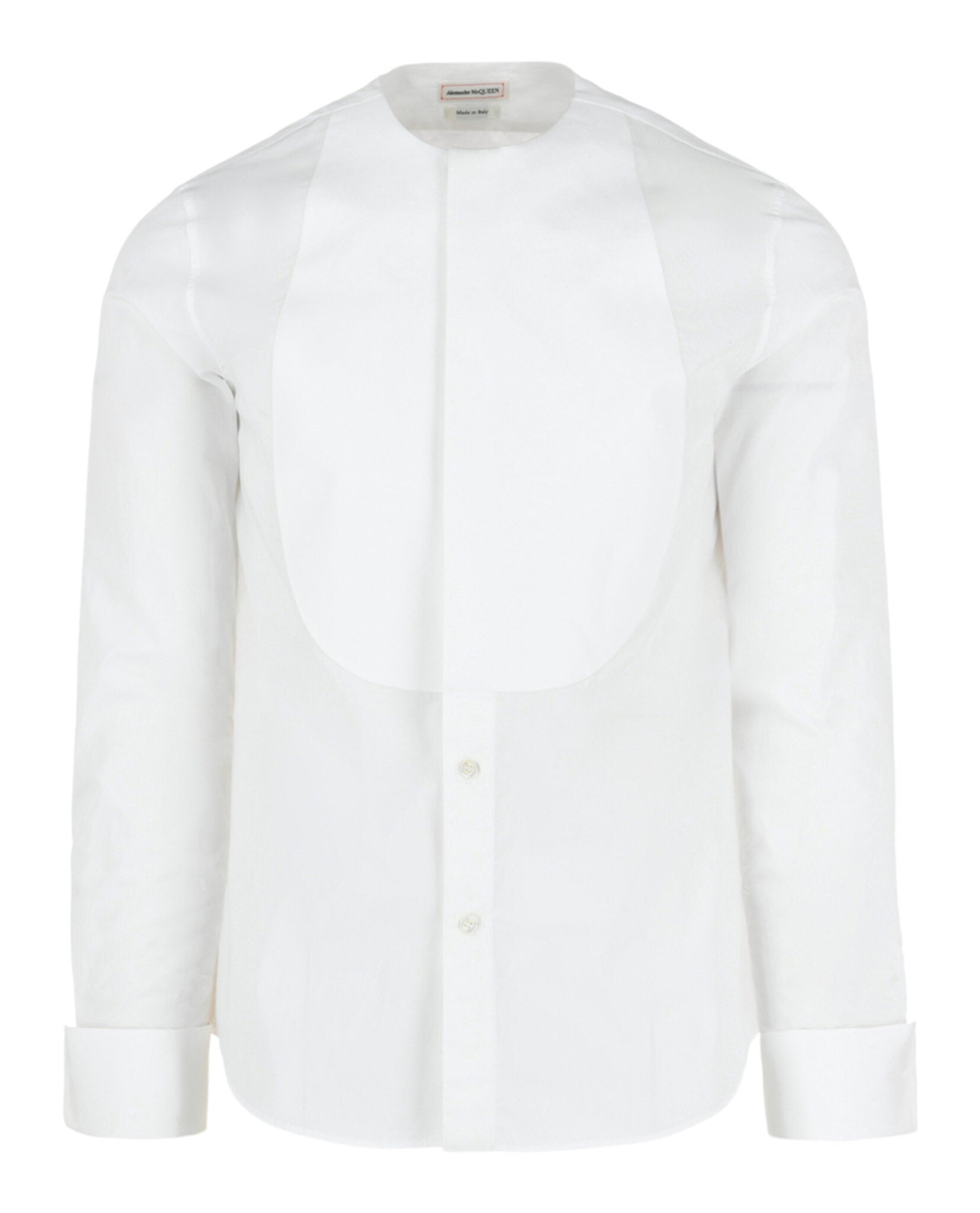Alexander McQueen Mens Collarless Tuxedo Shirt White