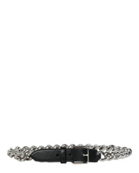 Alexander McQueen Womens Chain-Trimmed Leather Belt Black