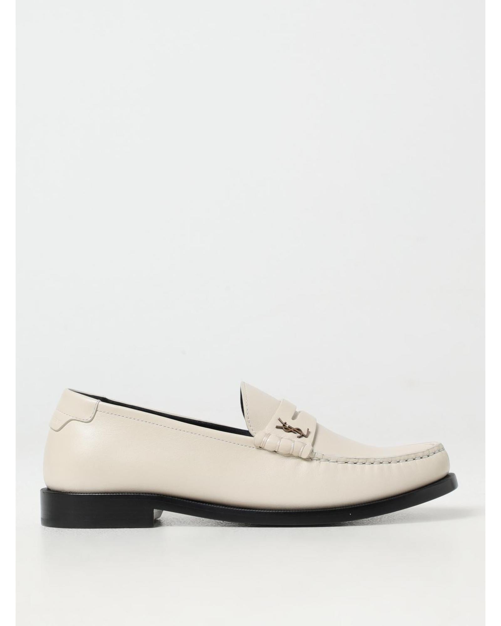 Saint Laurent YSL Leather Loafer Classic Design Women White 6.5 White