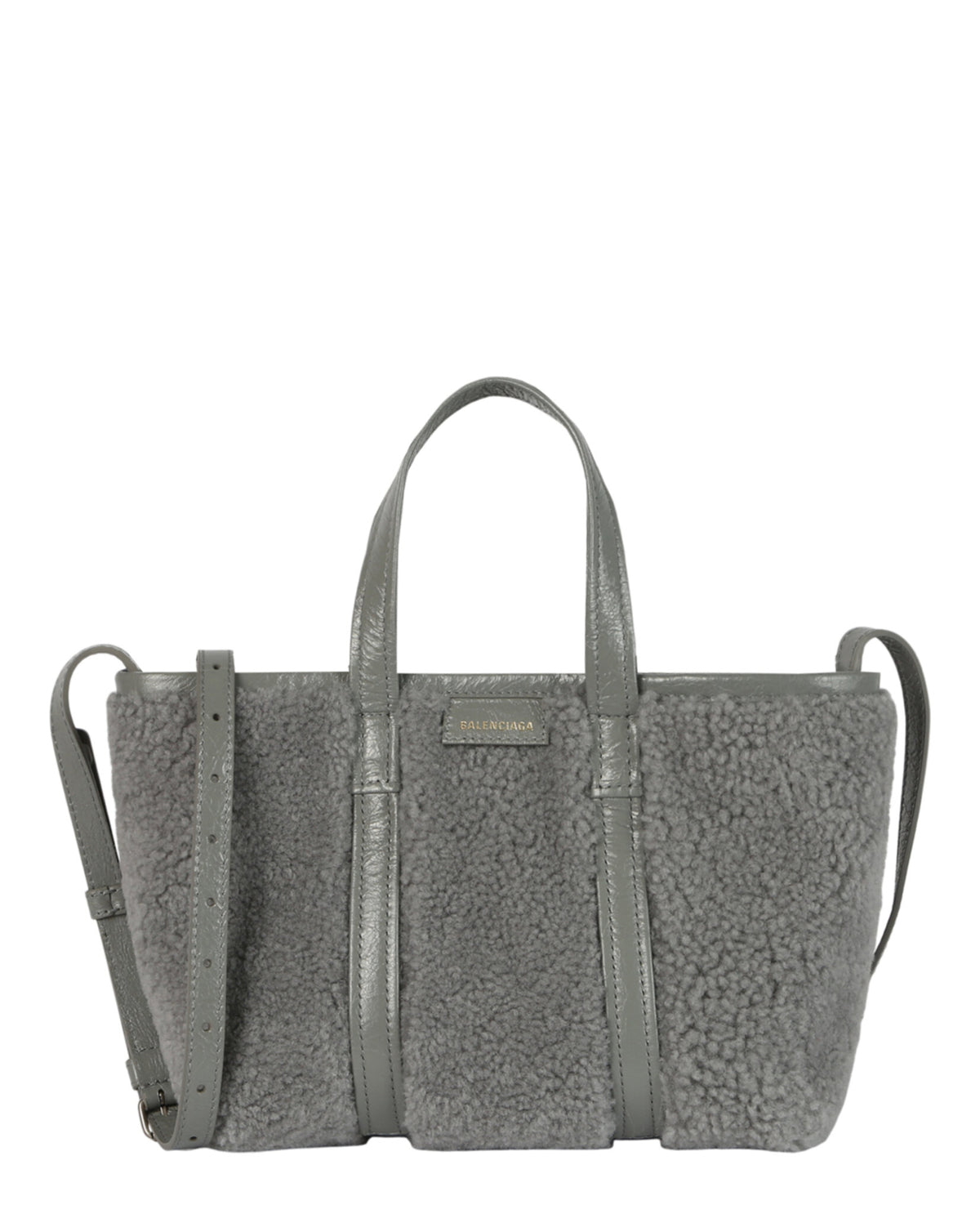 Balenciaga Womens Barbes East West Shearling Shopper Bag