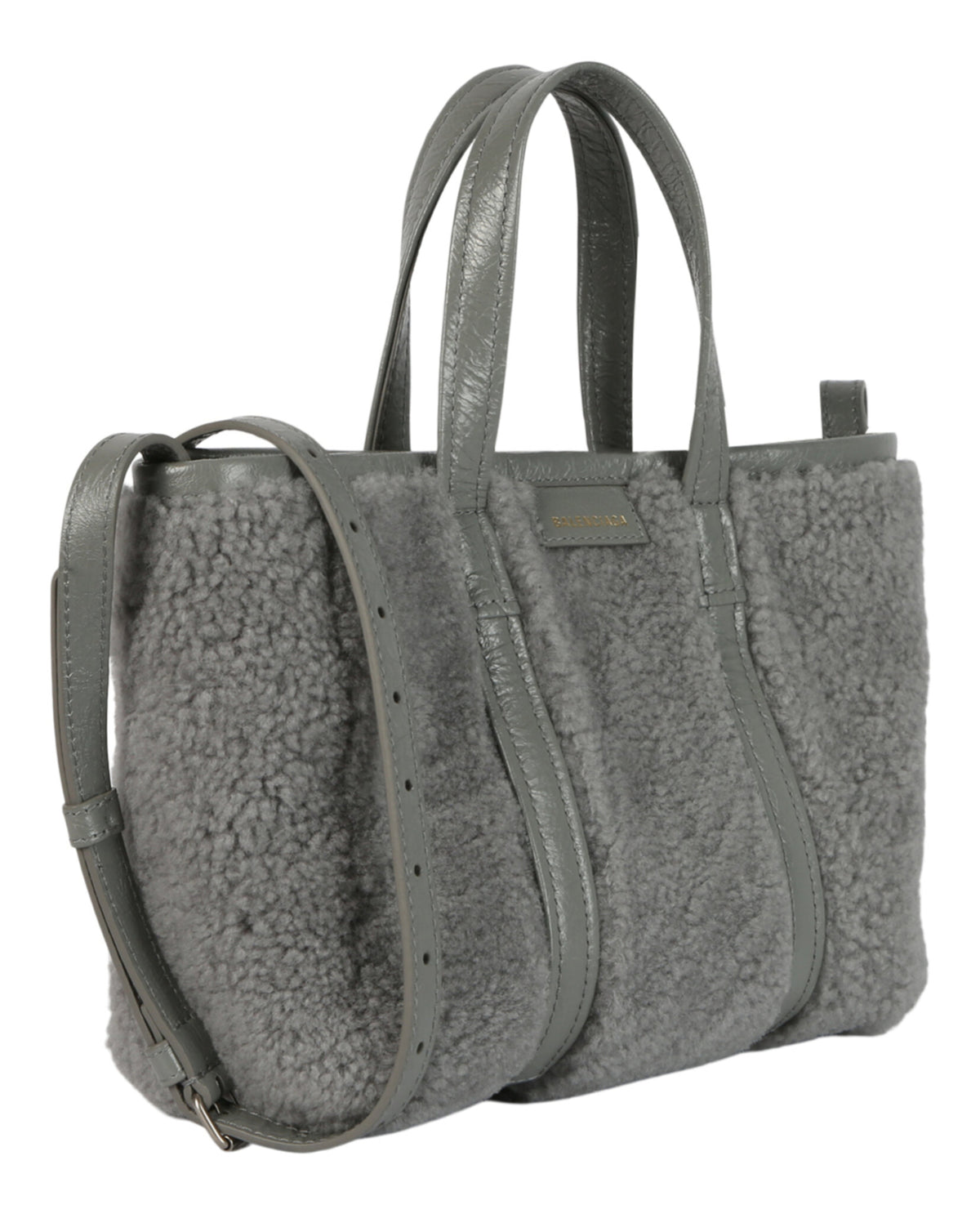 Balenciaga Womens Barbes East West Shearling Shopper Bag