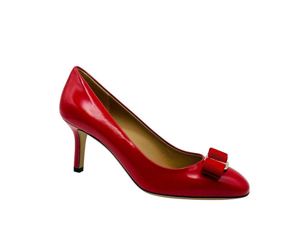 Salvatore Ferragamo Red Leather Bow Heel Pump – Bluefly