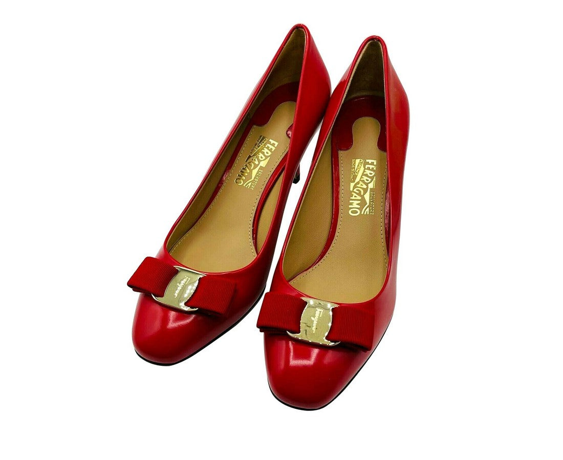 Salvatore Ferragamo Red Leather Bow Heel Pump – Bluefly