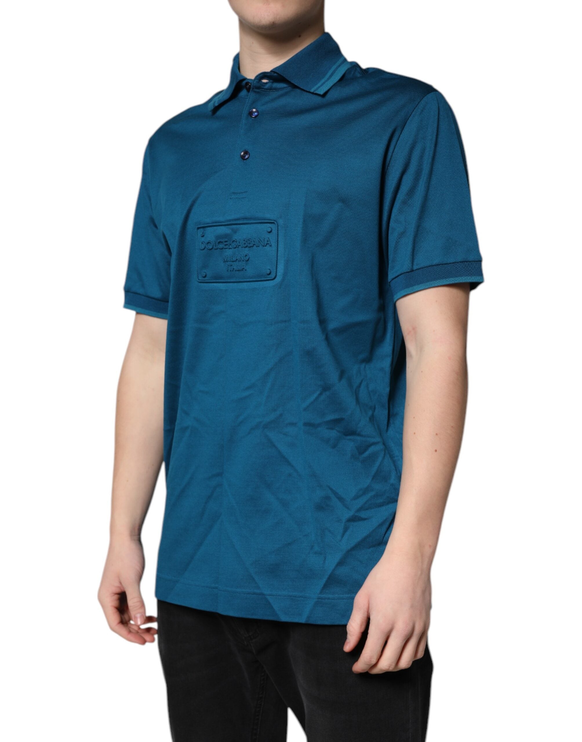 Dolce & Gabbana Blue Logo Cotton Men Polo Shirt Men's T-shirt