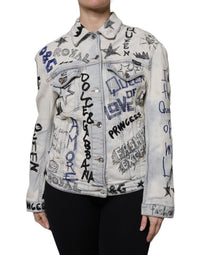 Dolce & Gabbana Dolce & Gabbana Light Blue Graffiti Button Down Denim Women's Jacket