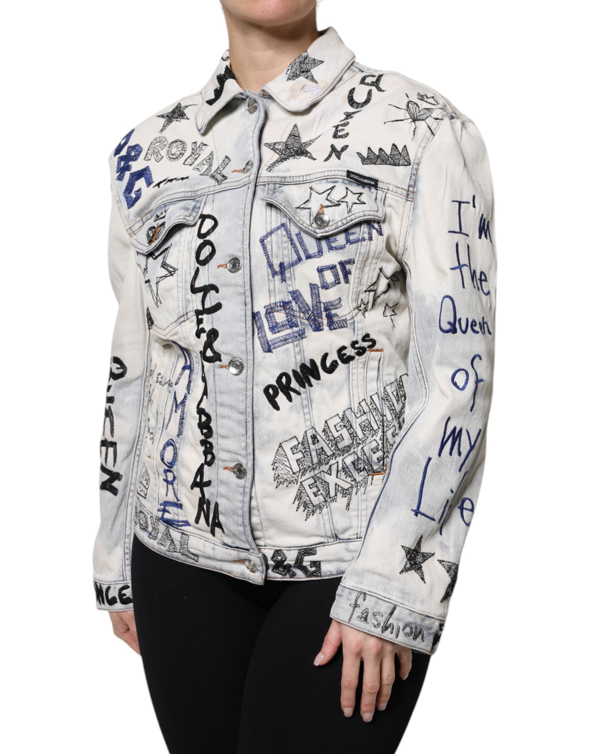 Dolce & Gabbana Dolce & Gabbana Light Blue Graffiti Button Down Denim Women's Jacket