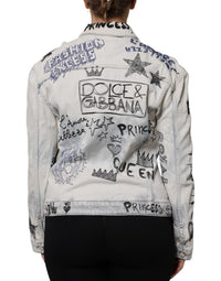 Dolce & Gabbana Dolce & Gabbana Light Blue Graffiti Button Down Denim Women's Jacket