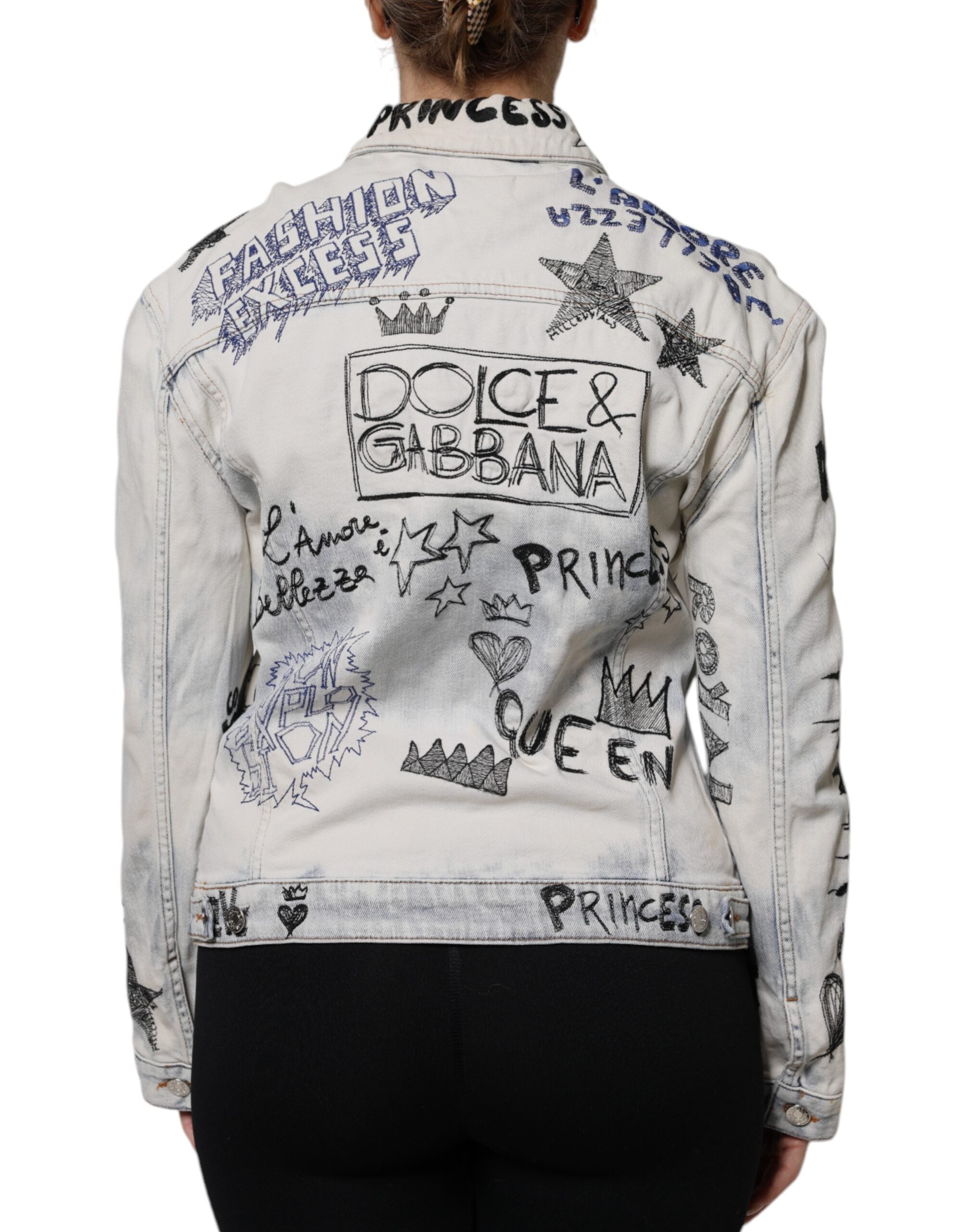Dolce & Gabbana Dolce & Gabbana Light Blue Graffiti Button Down Denim Women's Jacket