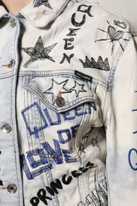 Dolce & Gabbana Dolce & Gabbana Light Blue Graffiti Button Down Denim Women's Jacket