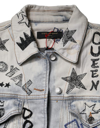 Dolce & Gabbana Dolce & Gabbana Light Blue Graffiti Button Down Denim Women's Jacket