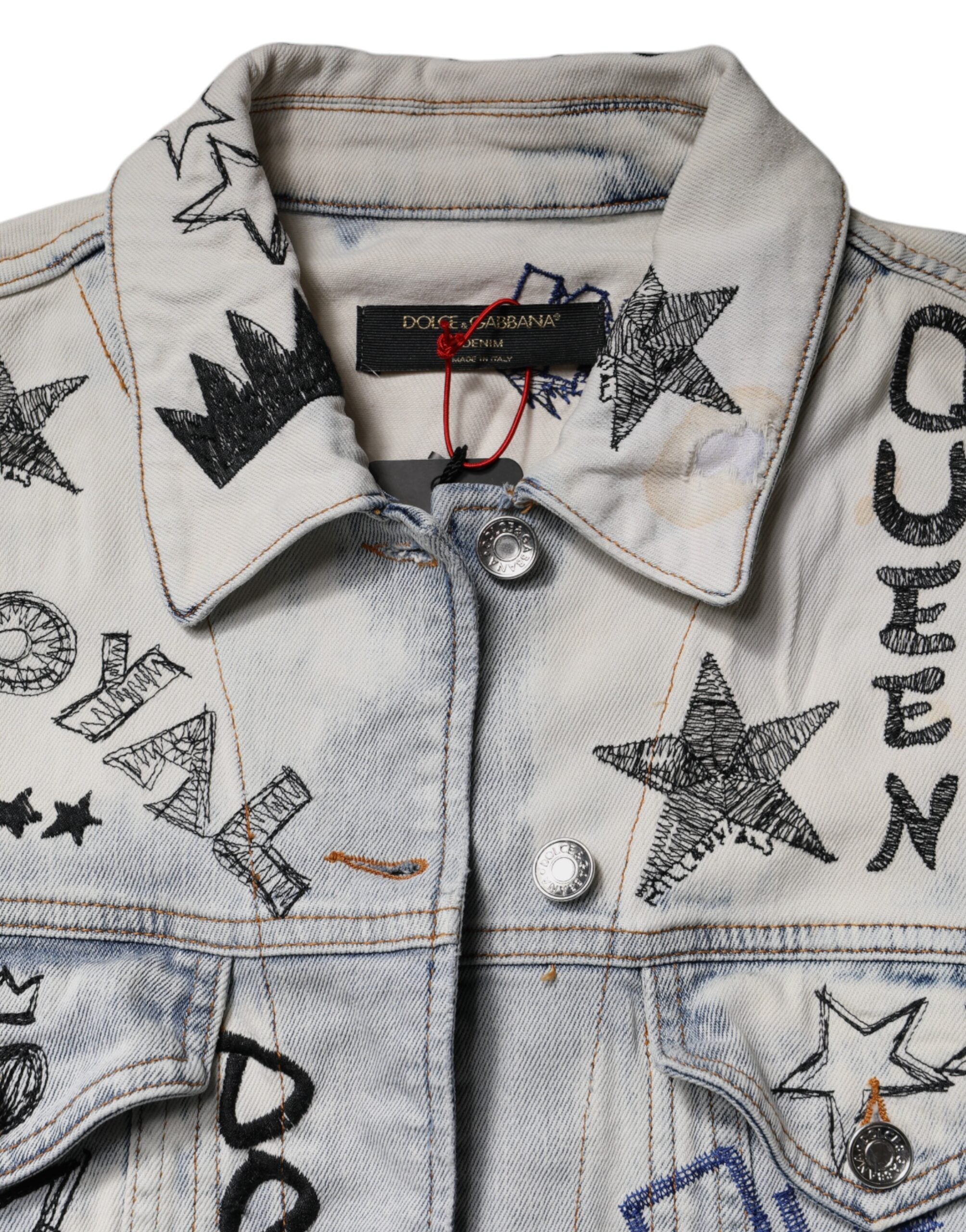 Dolce & Gabbana Dolce & Gabbana Light Blue Graffiti Button Down Denim Women's Jacket