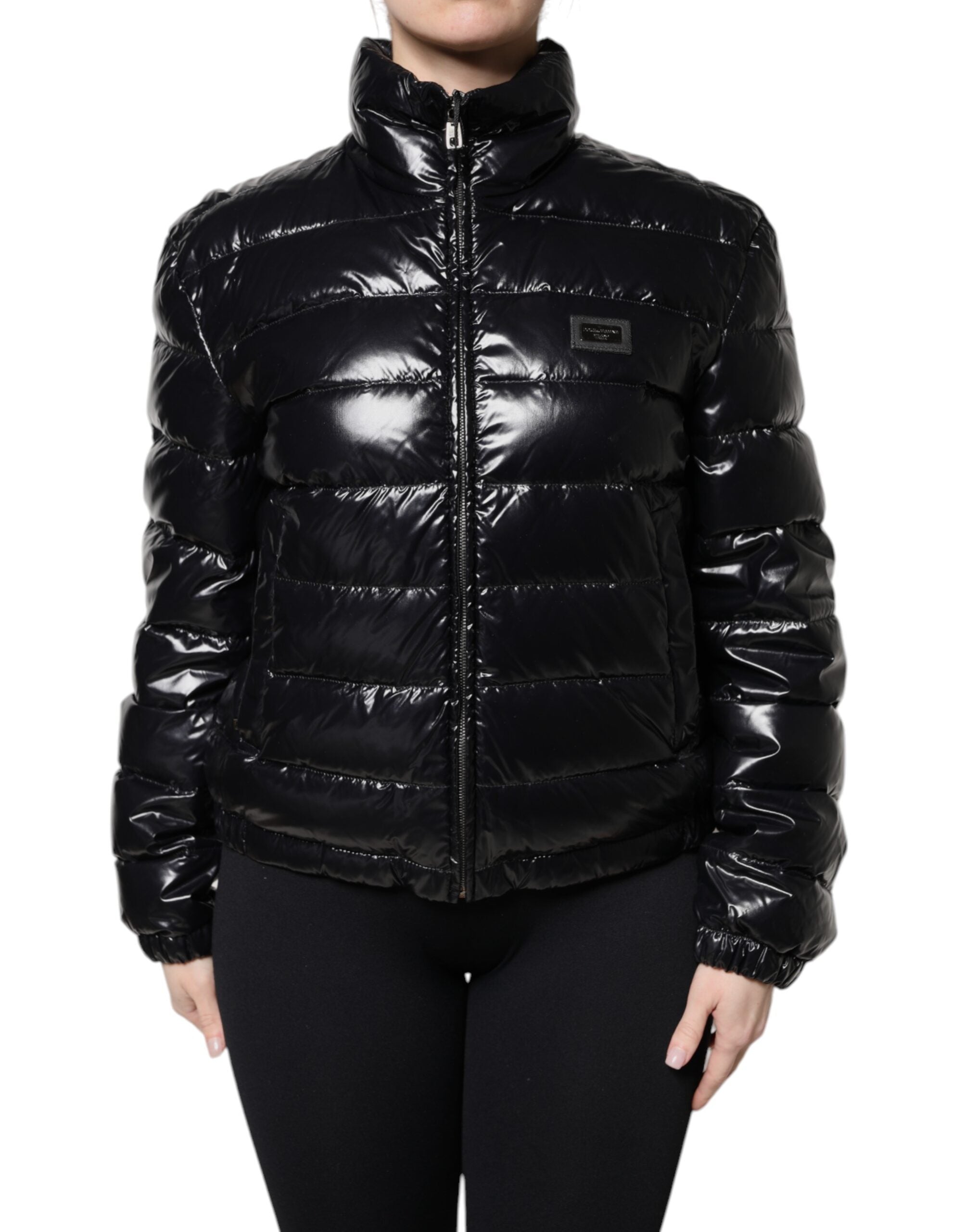 Dolce & Gabbana Dolce & Gabbana Black Logo Plaque Full Zip Puffer Women's Jacket