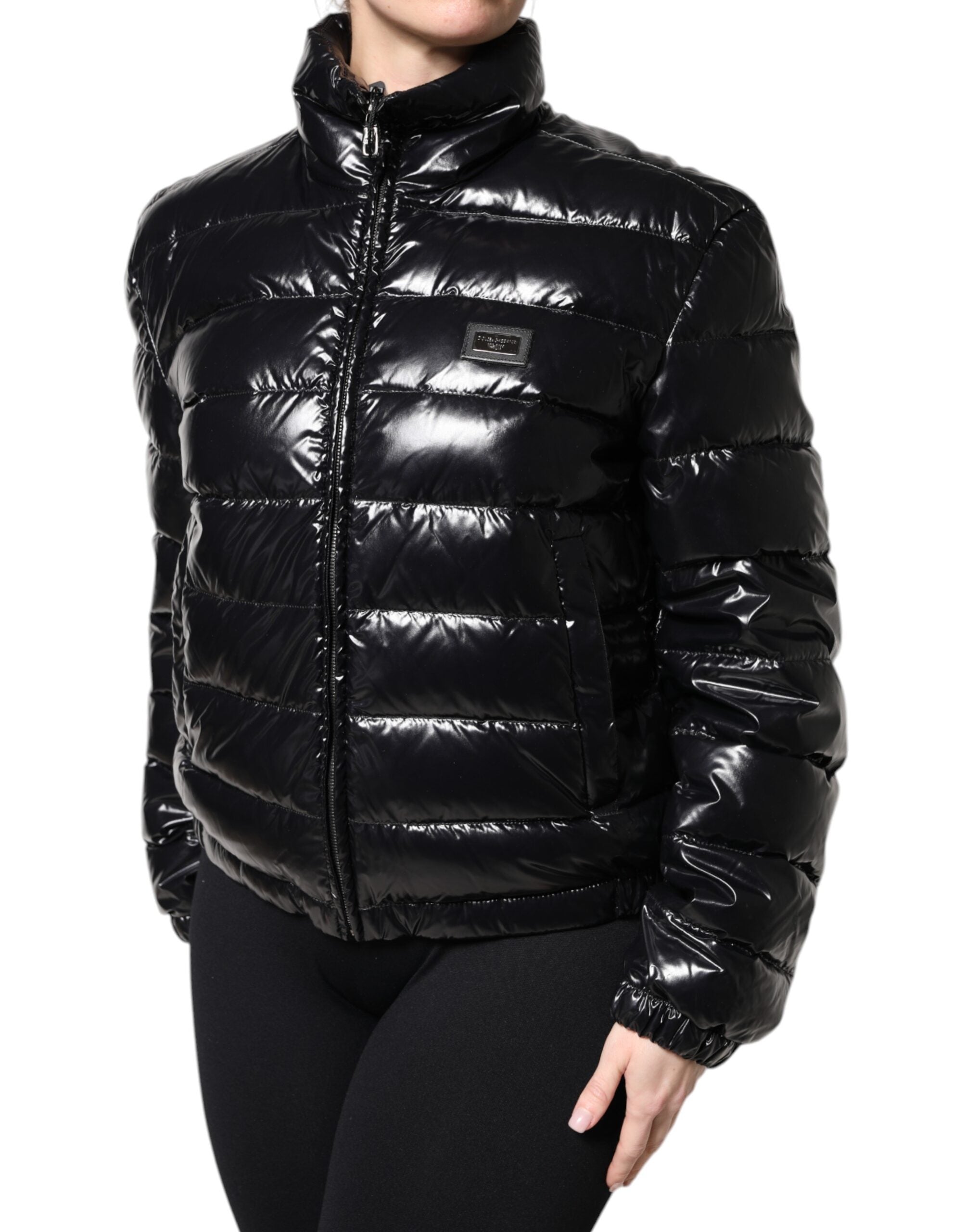 Dolce & Gabbana Dolce & Gabbana Black Logo Plaque Full Zip Puffer Women's Jacket