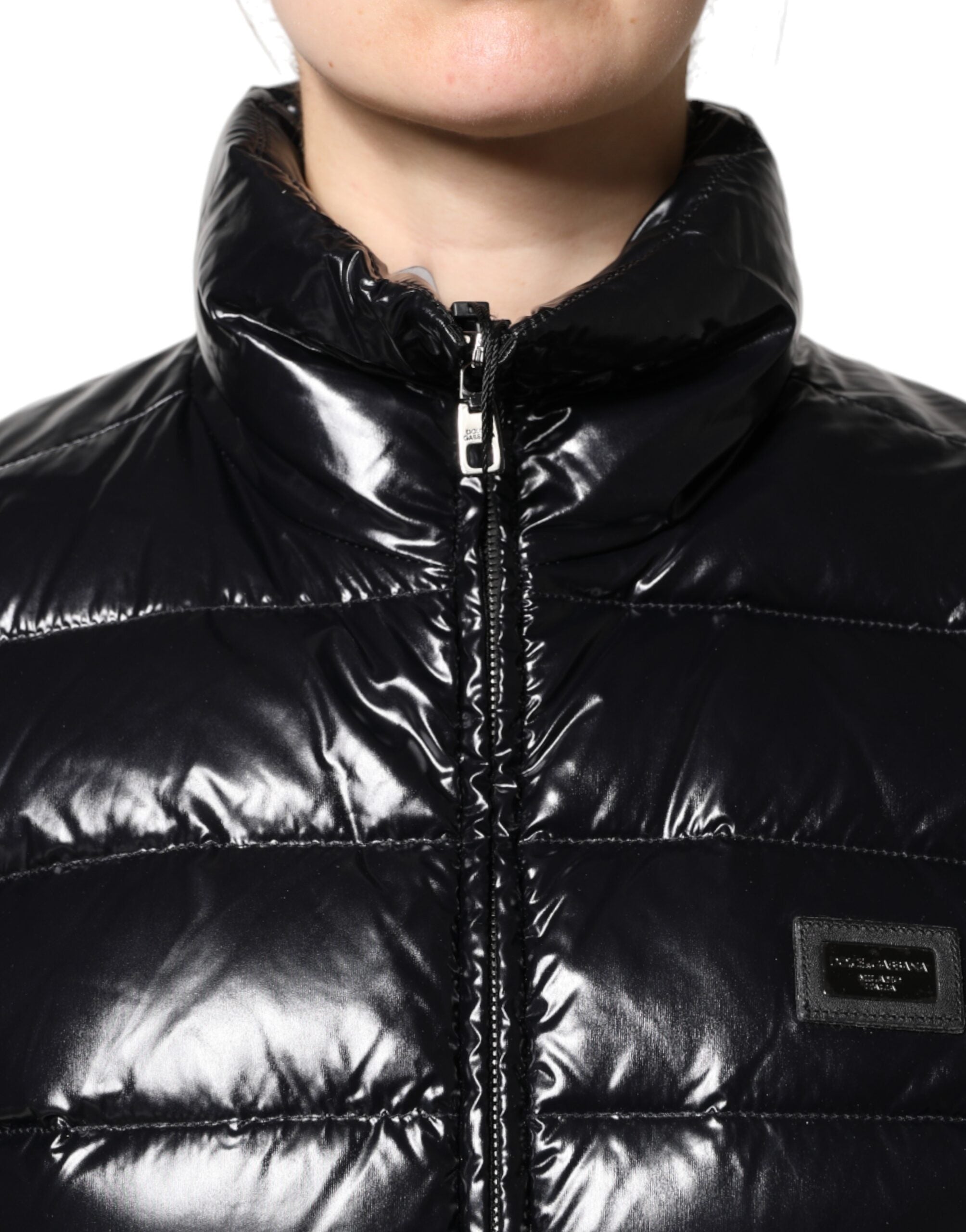 Dolce & Gabbana Dolce & Gabbana Black Logo Plaque Full Zip Puffer Women's Jacket