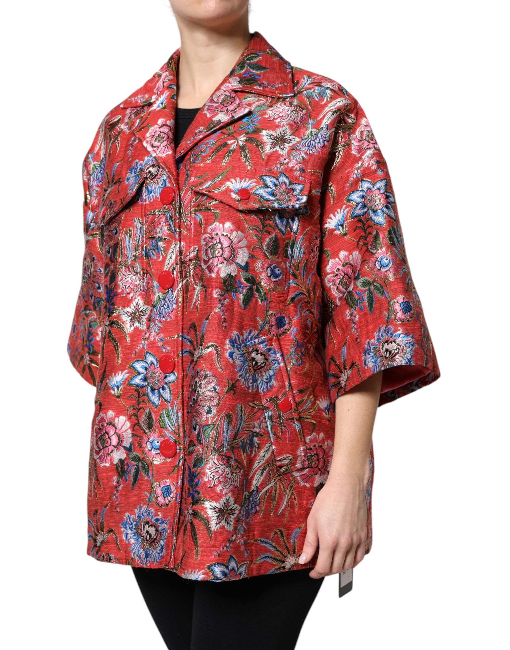 Dolce & Gabbana Dolce & Gabbana Red Floral Jacquard Button Down Coat Women's Jacket