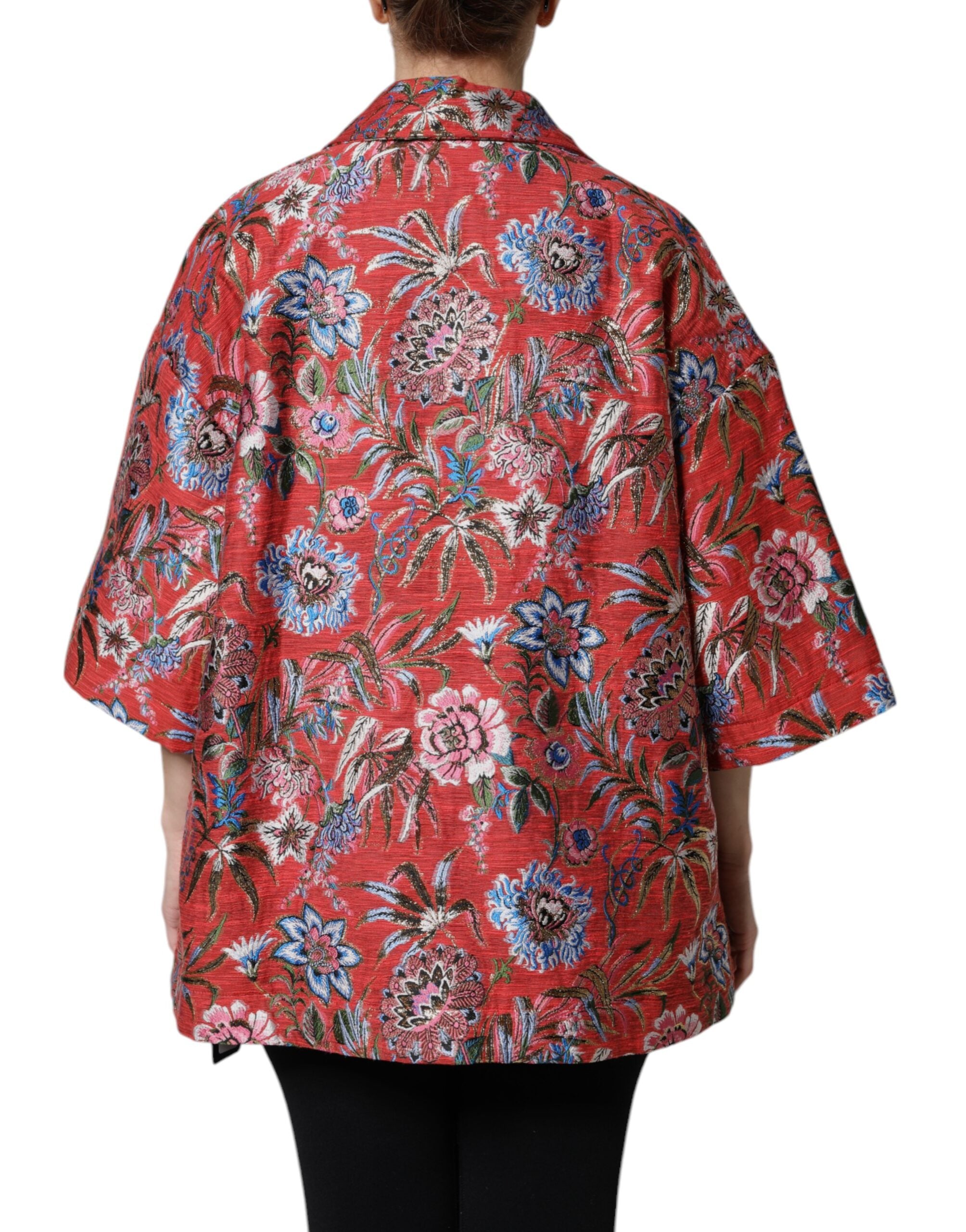 Dolce & Gabbana Dolce & Gabbana Red Floral Jacquard Button Down Coat Women's Jacket