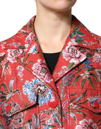 Dolce & Gabbana Dolce & Gabbana Red Floral Jacquard Button Down Coat Women's Jacket