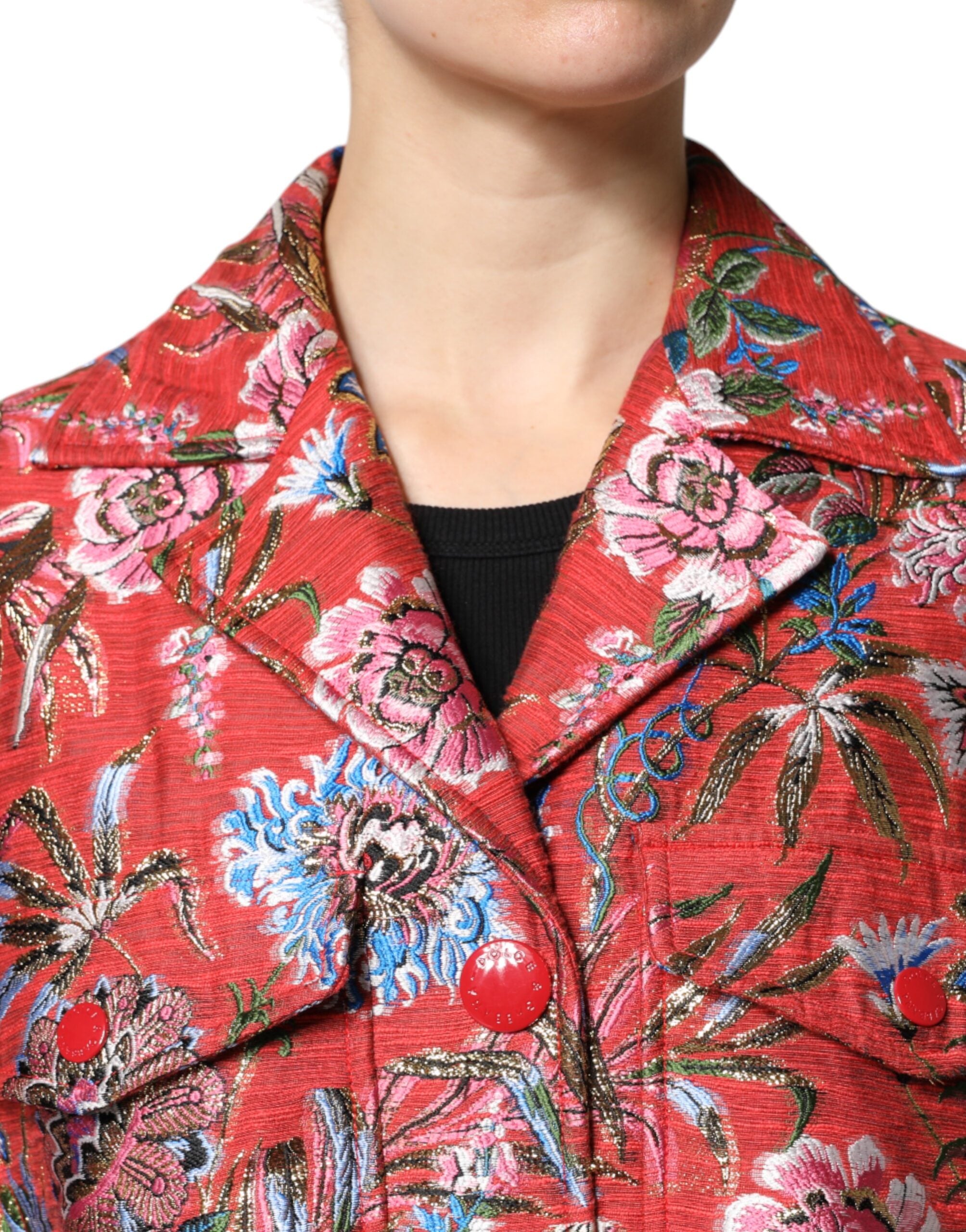 Dolce & Gabbana Dolce & Gabbana Red Floral Jacquard Button Down Coat Women's Jacket