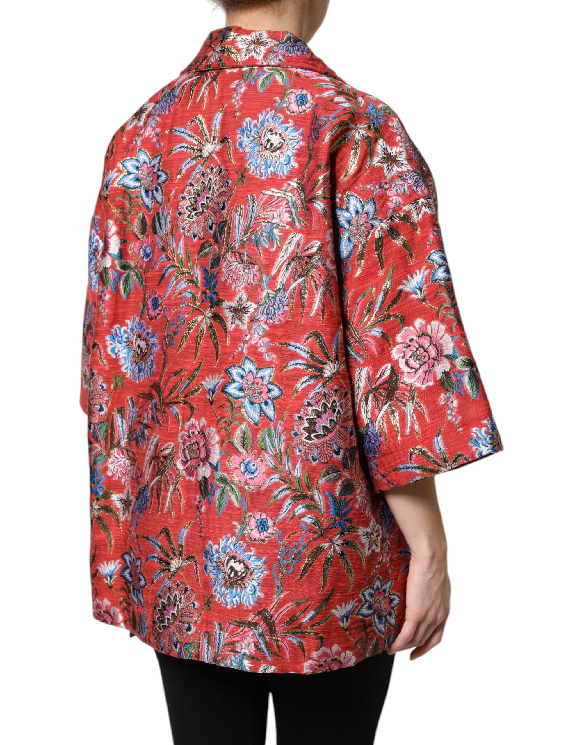 Dolce & Gabbana Dolce & Gabbana Red Floral Jacquard Button Down Coat Women's Jacket