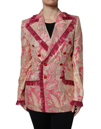 Dolce & Gabbana Dolce & Gabbana Pink Gold Jacquard Nylon Coat Blazer Women's Jacket