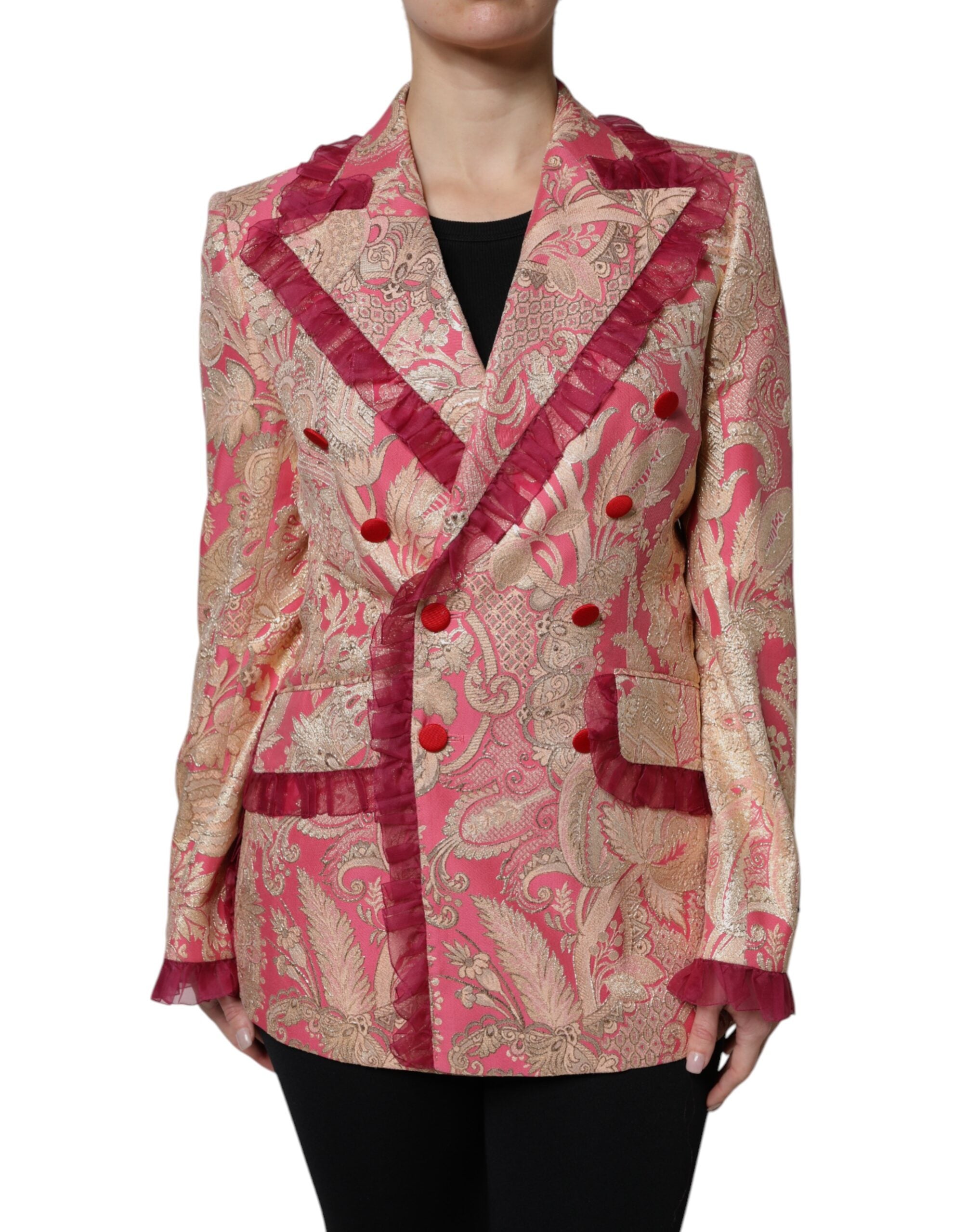 Dolce & Gabbana Dolce & Gabbana Pink Gold Jacquard Nylon Coat Blazer Women's Jacket