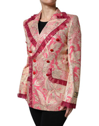 Dolce & Gabbana Dolce & Gabbana Pink Gold Jacquard Nylon Coat Blazer Women's Jacket