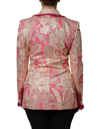 Dolce & Gabbana Dolce & Gabbana Pink Gold Jacquard Nylon Coat Blazer Women's Jacket